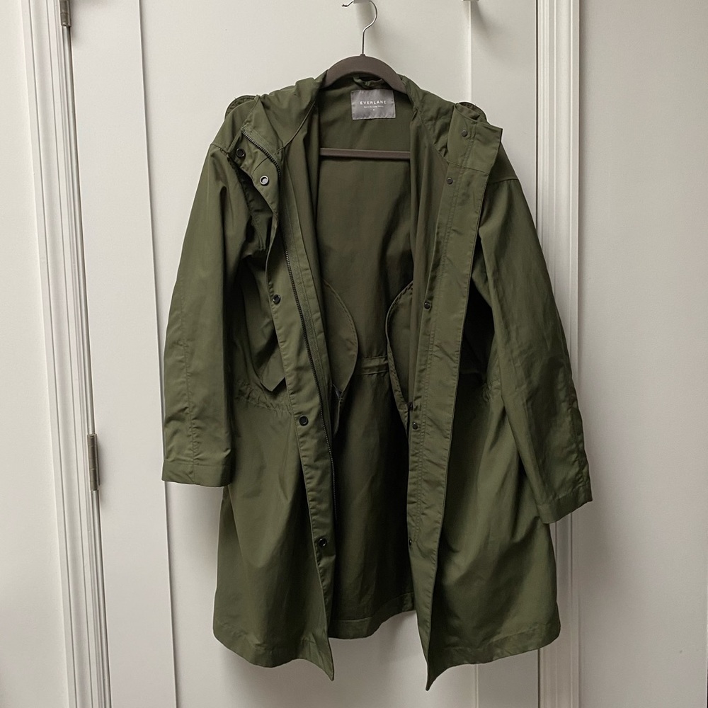 Everlane Green City Anorak Hooded Jacket, Trench Coat, Size M
